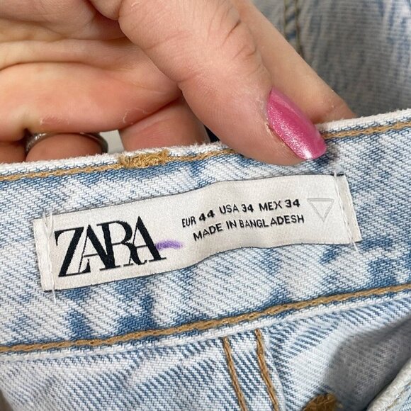 Zara Womens High Rise Cropped Button Denim Jeans Blue 34 Light Acid Wash Pockets - Picture 5 of 14